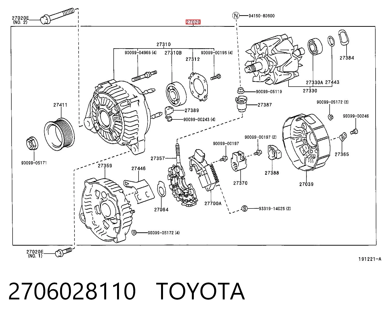 2706028110 Toyota Генератор автомобильный