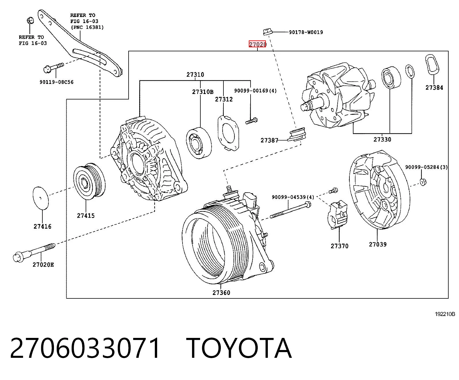 2706033071 Toyota Генератор автомобильный