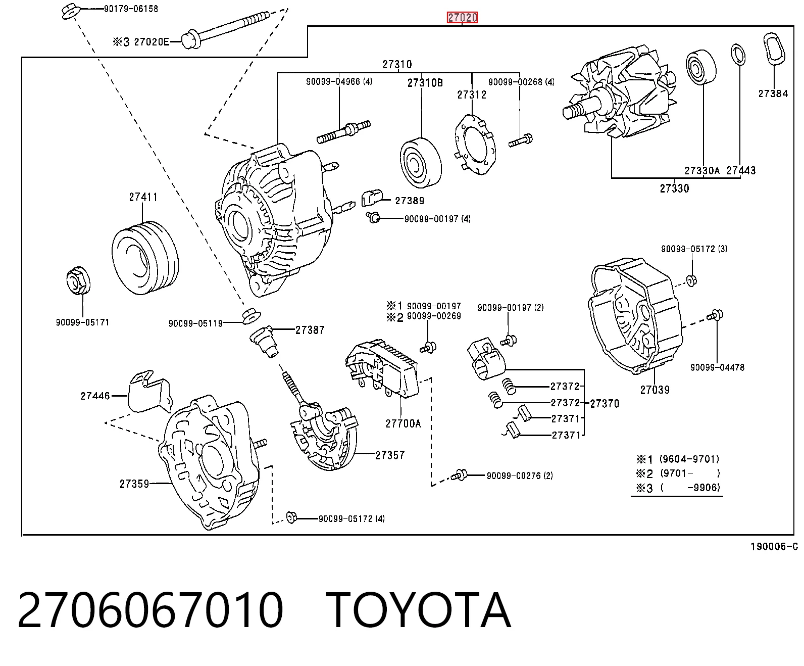 2706067010 Toyota Генератор автомобильный