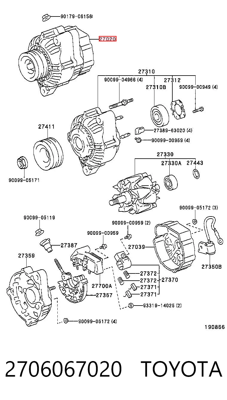 2706067020 Toyota Генератор автомобильный