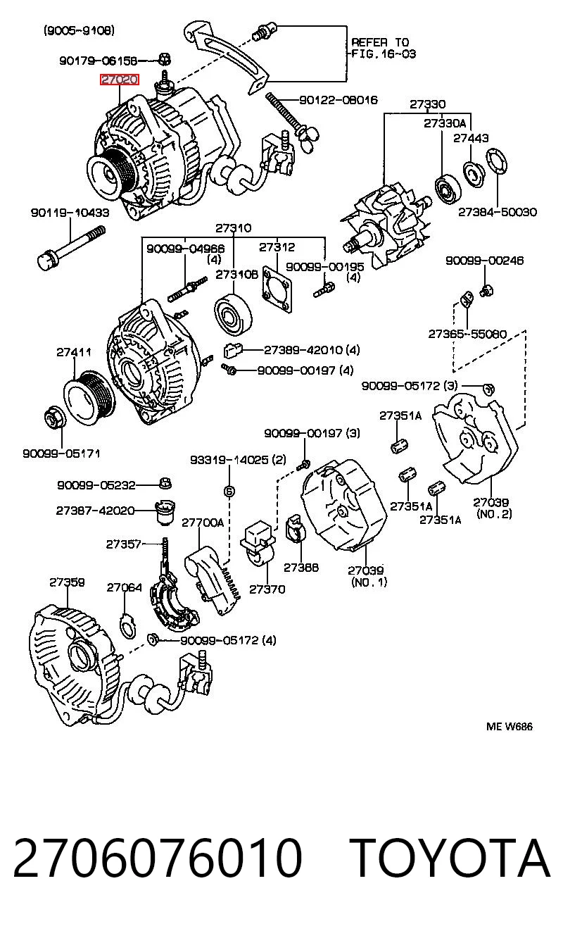 2706076010 Toyota Генератор автомобильный