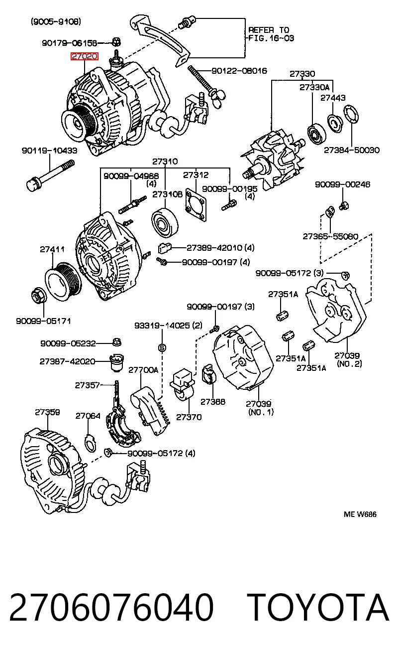 2706076040 Toyota Генератор автомобильный