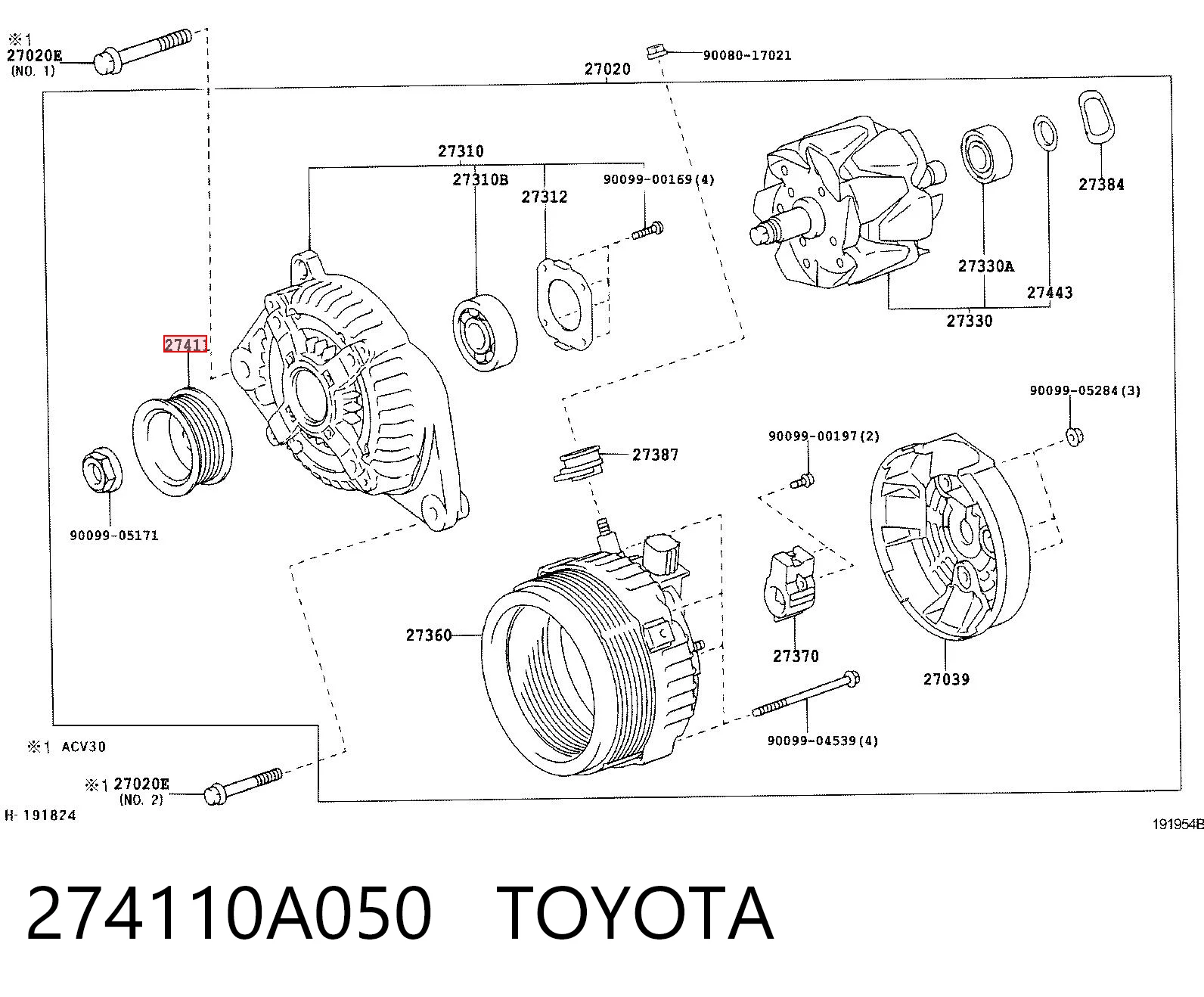 Обгонная муфта генератора на Lexus RX 330/350 U3