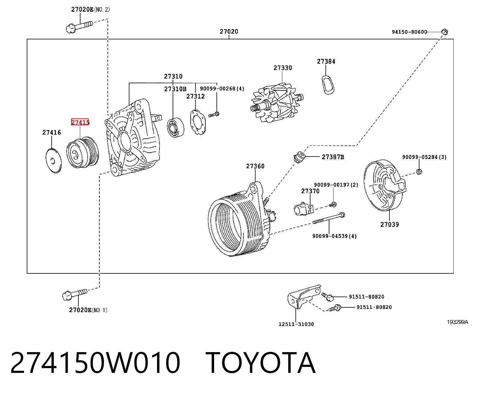 274150W010 Toyota Обгонная муфта генератора