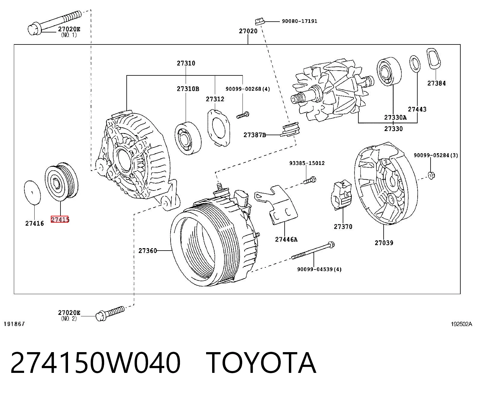274150W040 Toyota Обгонная муфта генератора