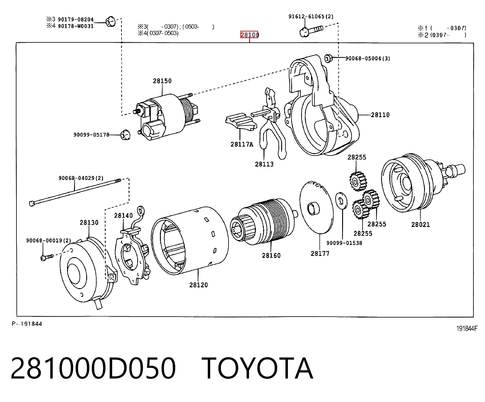 281000D050 Toyota Стартер автомобиля