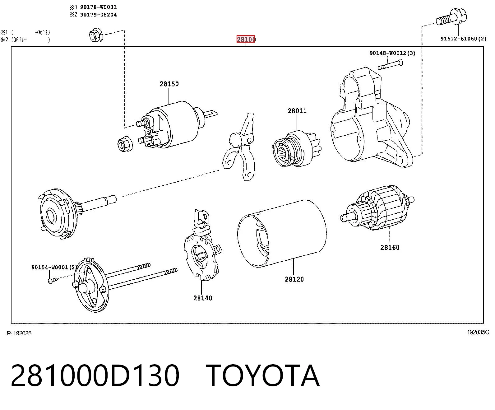 281000D130 Toyota Стартер автомобиля
