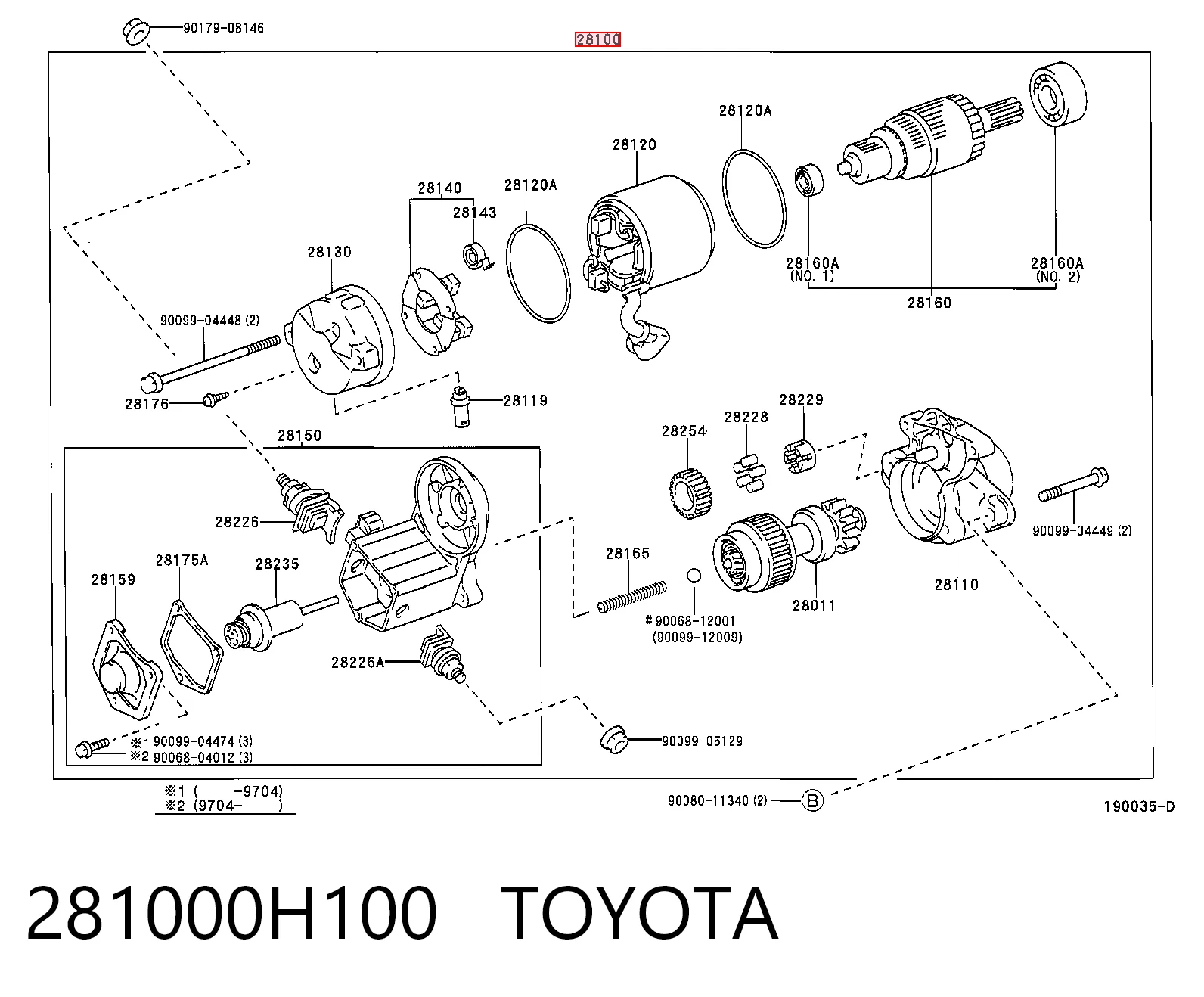 281000H100 Toyota Стартер автомобиля