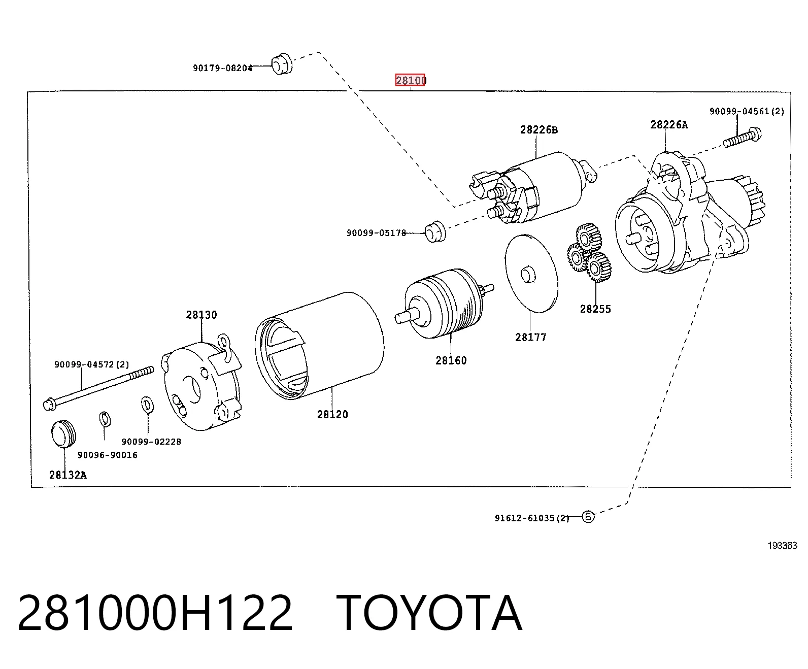 281000H122 Toyota Стартер автомобиля