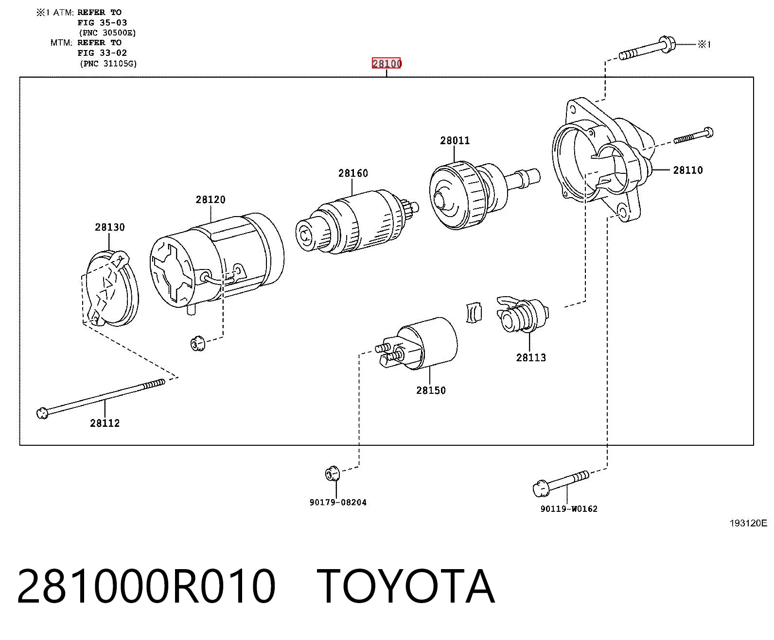 281000R010 Toyota Стартер автомобиля