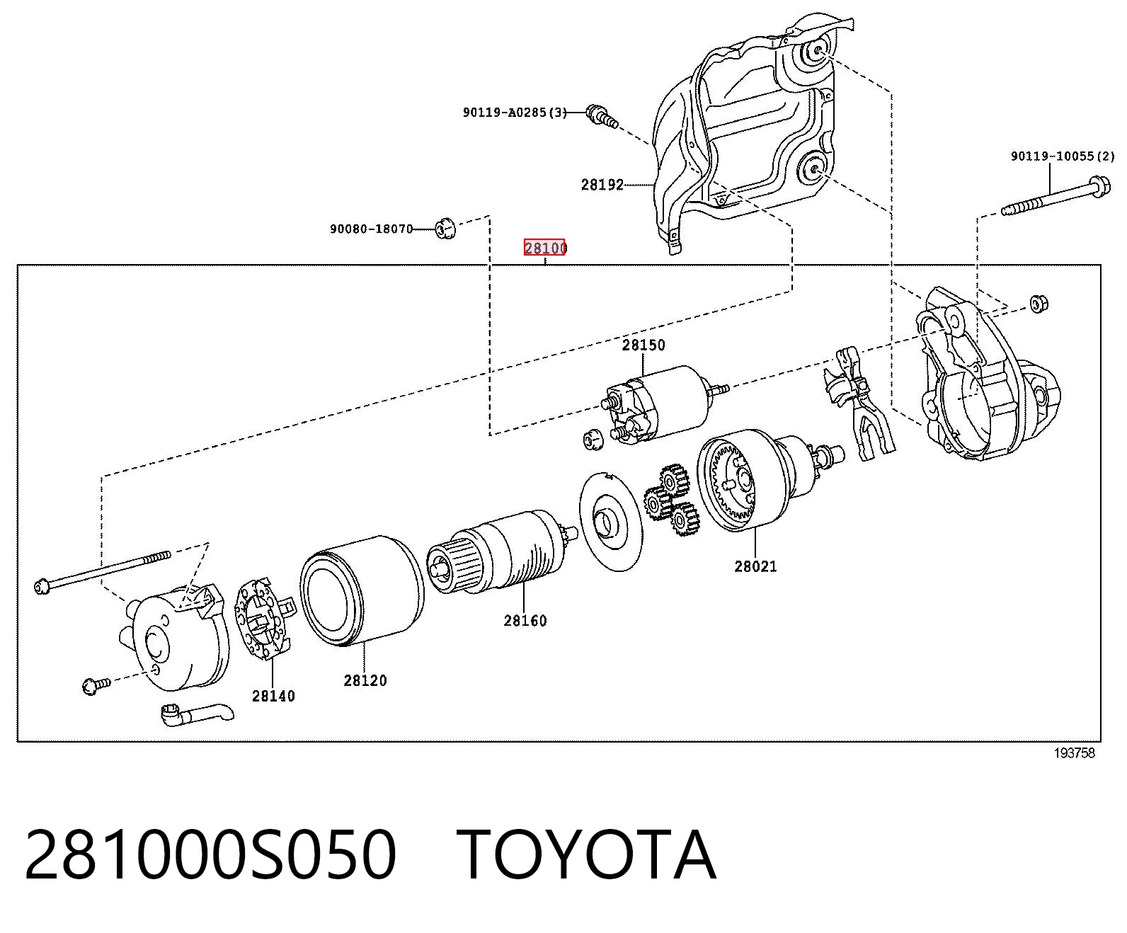 281000S050 Toyota Стартер автомобиля