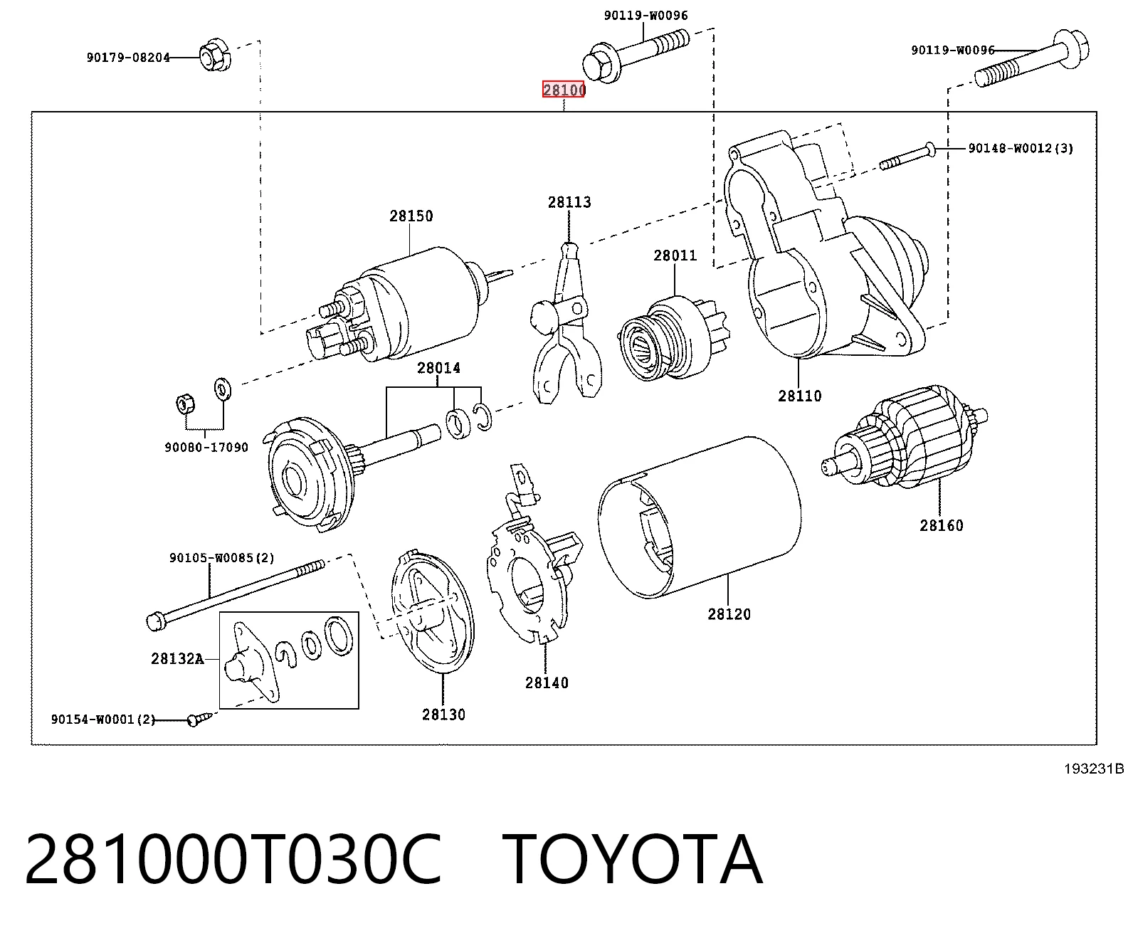 281000T030C Toyota Стартер автомобиля