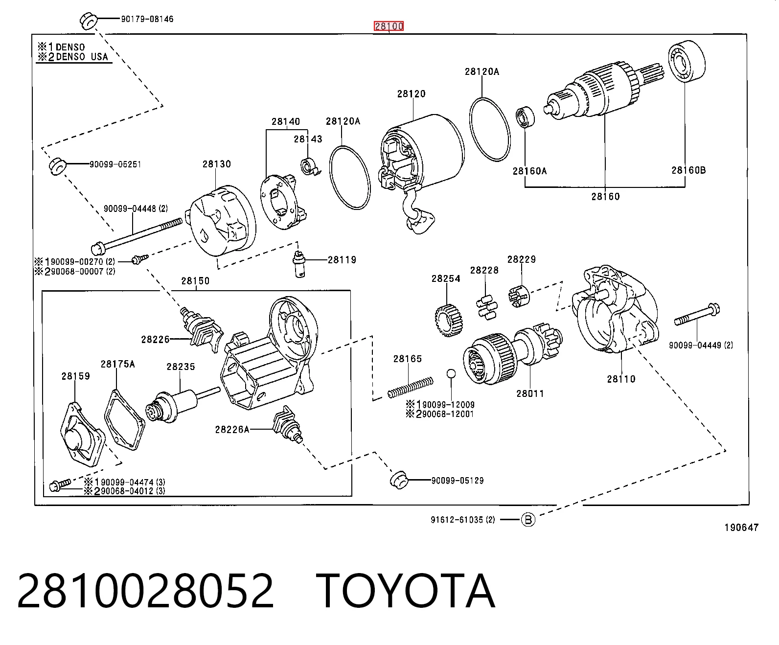 2810028052 Toyota Стартер автомобиля