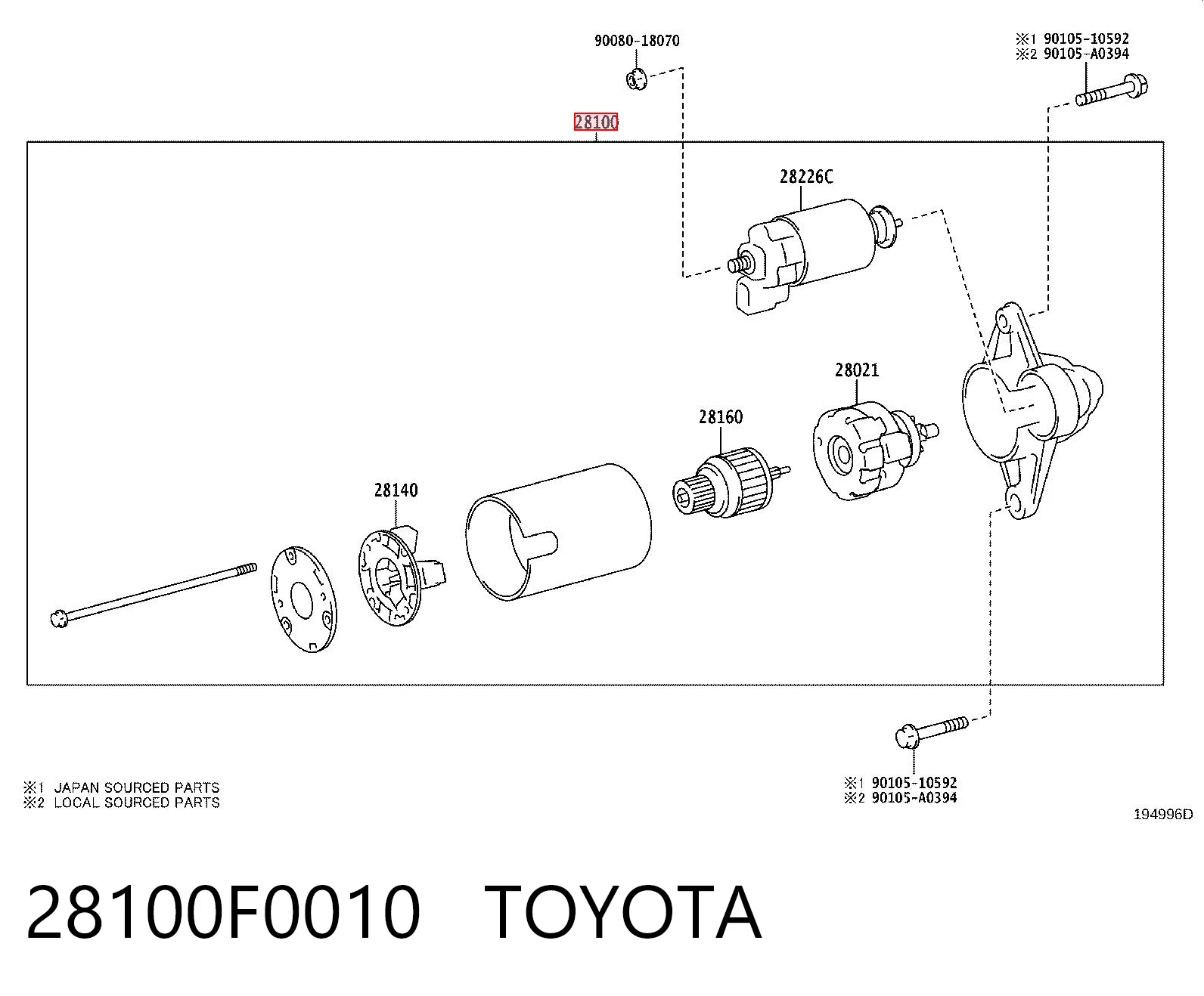 28100F0010 Toyota Стартер автомобиля