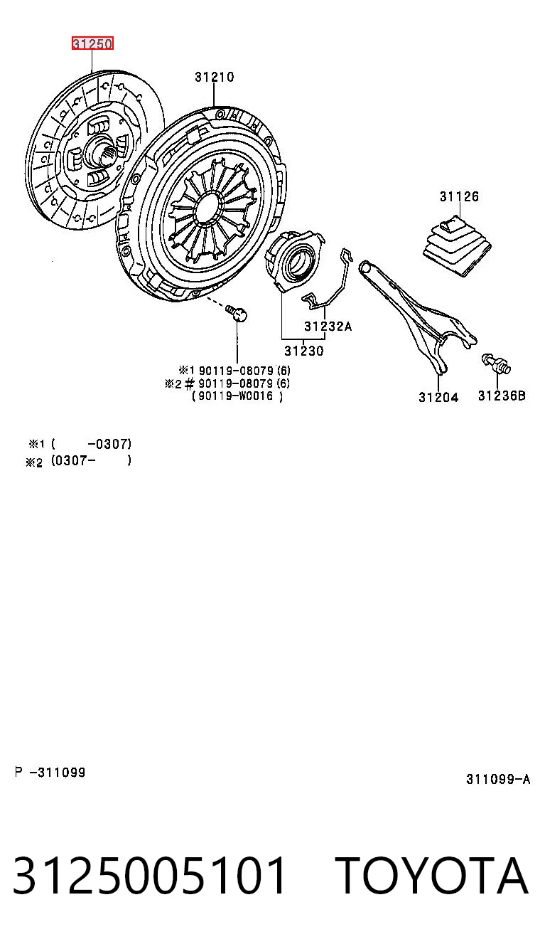 3125005101 Toyota Диск сцепления ведомый