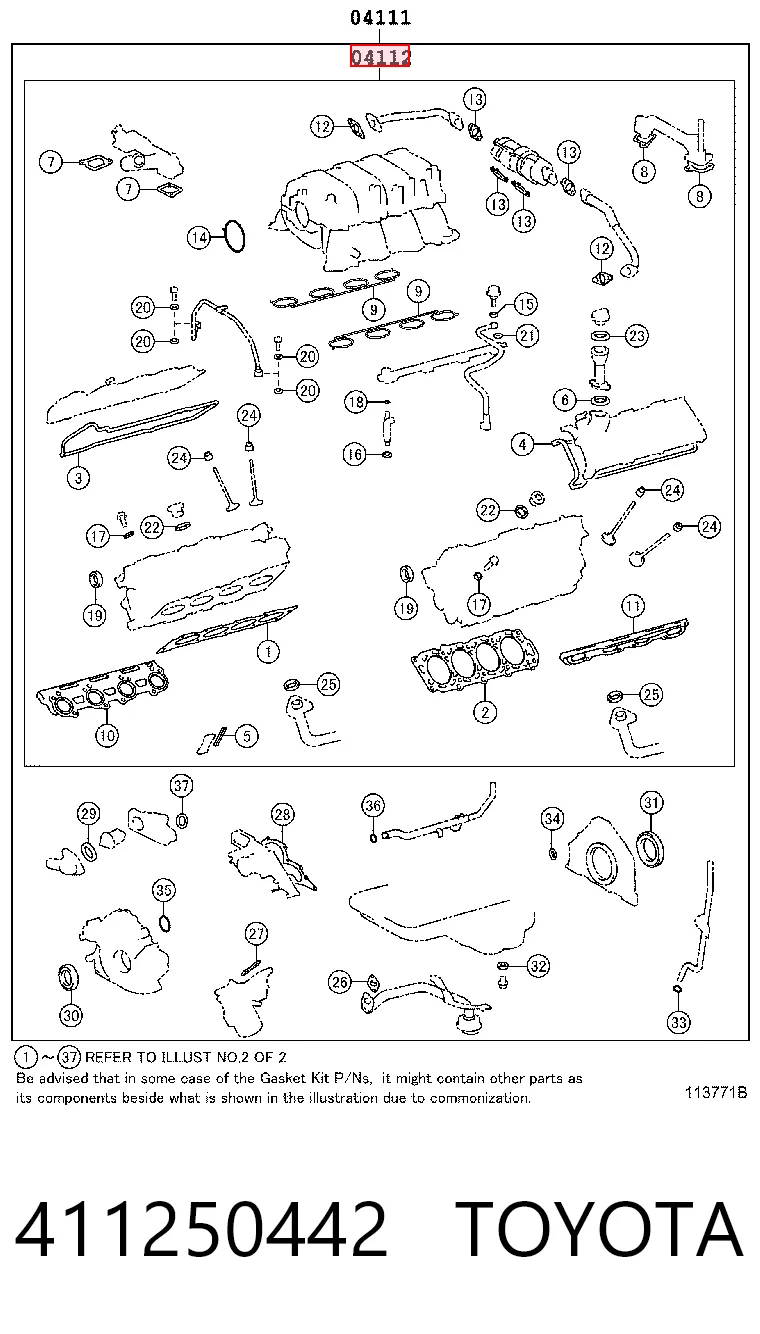 411250442 Toyota Комплект прокладок двигателя верхний