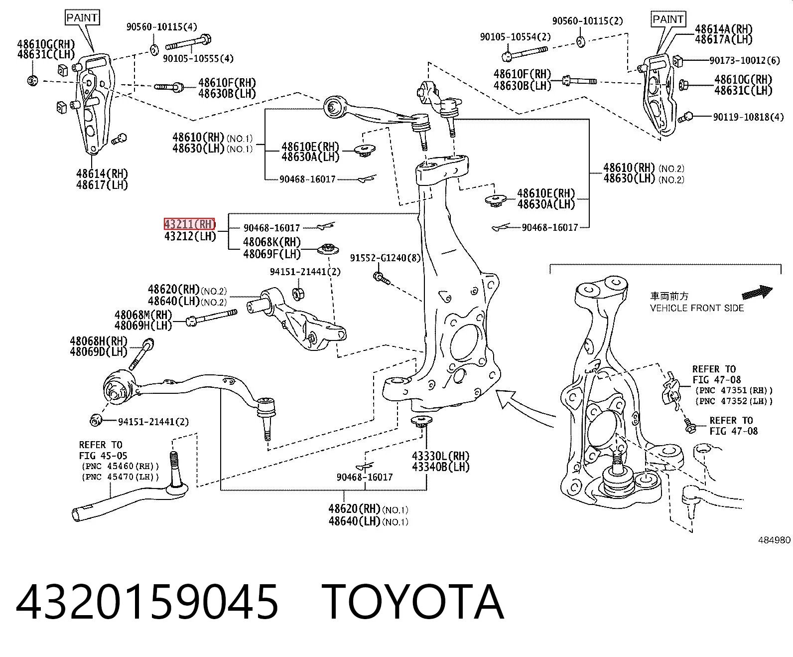 4320159045 Toyota Цапфа - поворотный кулак передний, правый