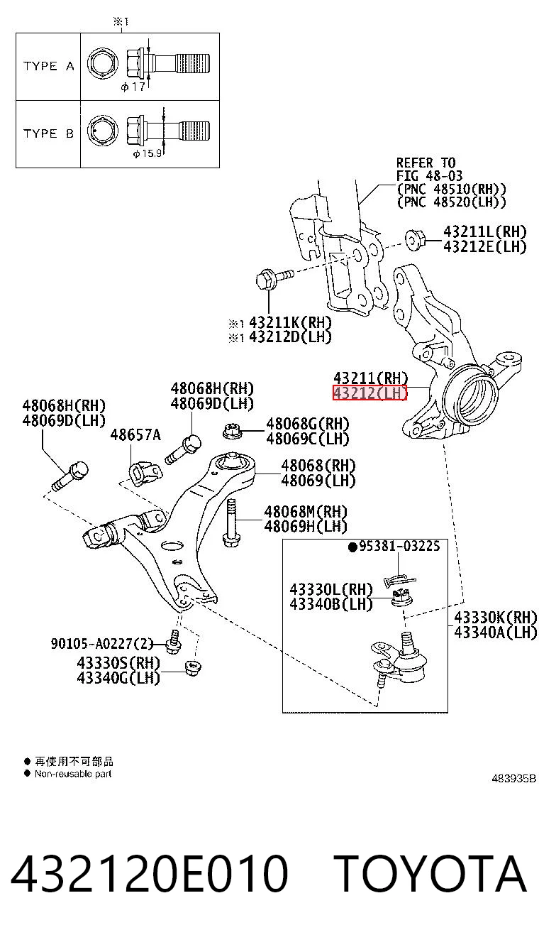 432120E010 Toyota Цапфа - поворотный кулак передний, левый