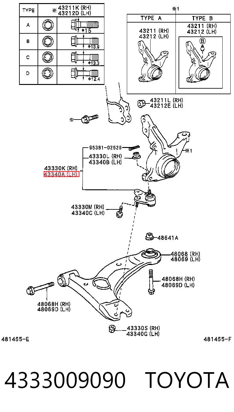 4333009090 Toyota Палец шаровой нижний
