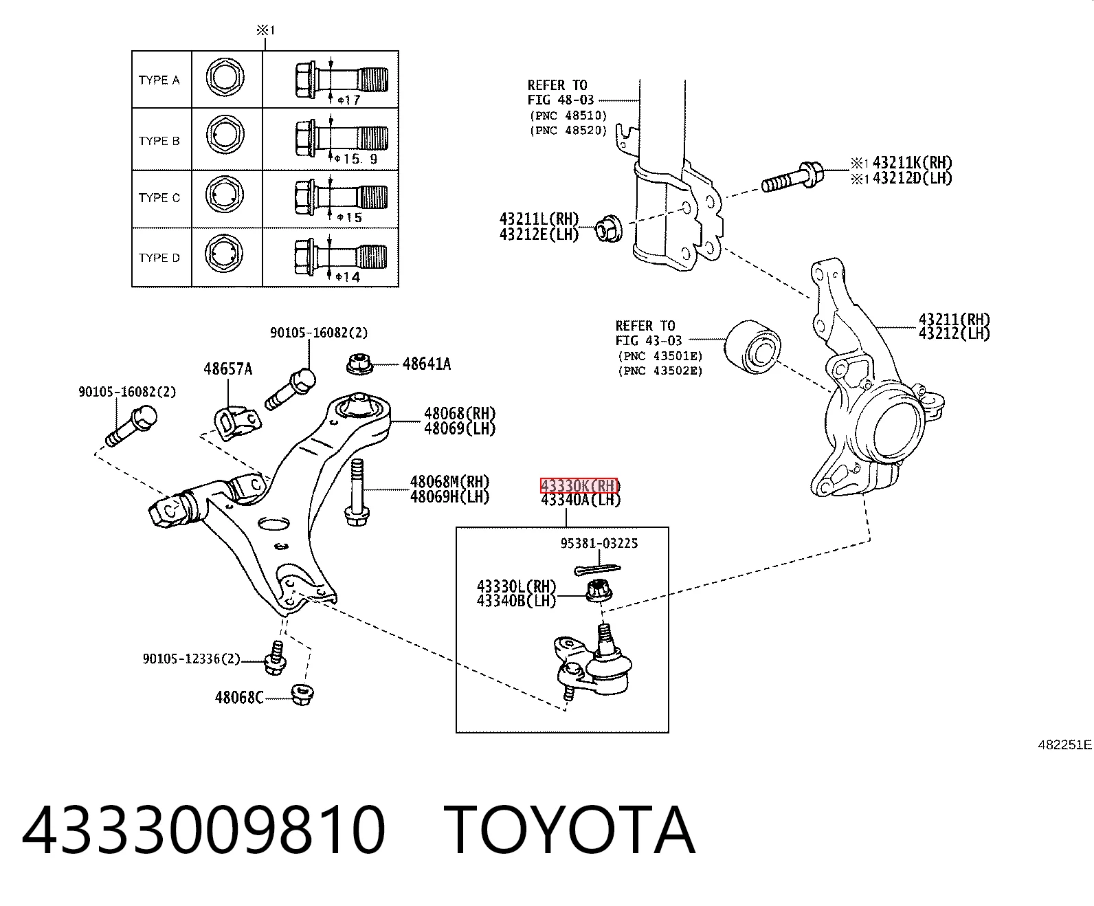 4333009810 Toyota Правая нижняя шаровая опора