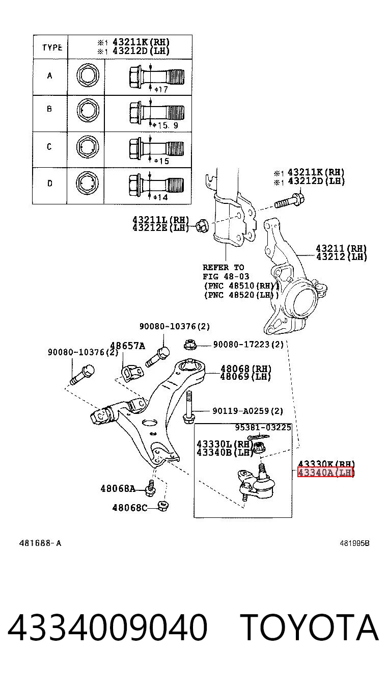 4334009040 Toyota Левая нижняя шаровая опора
