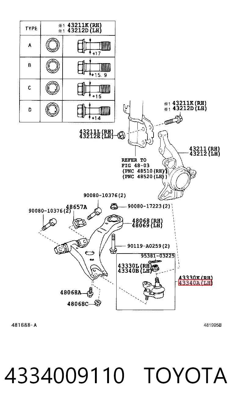 4334009110 Toyota Левая нижняя шаровая опора