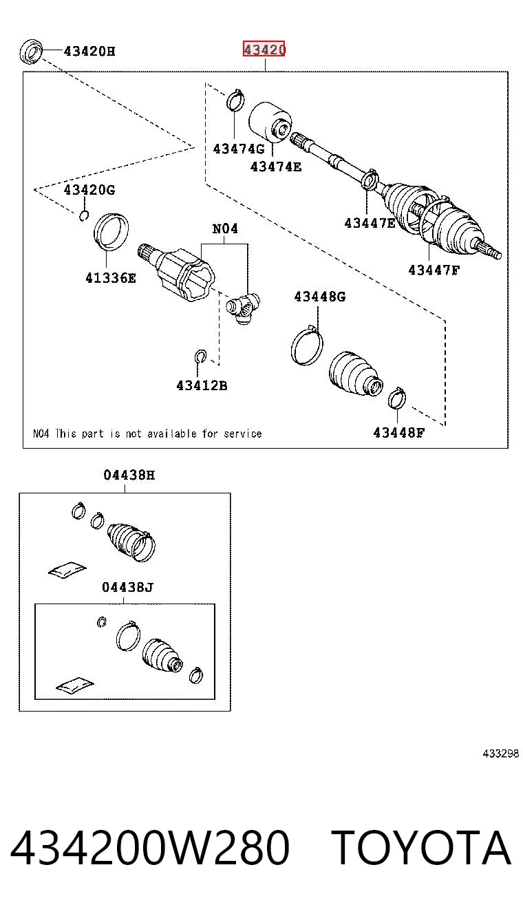 434200W280 Toyota Полуось передняя левая