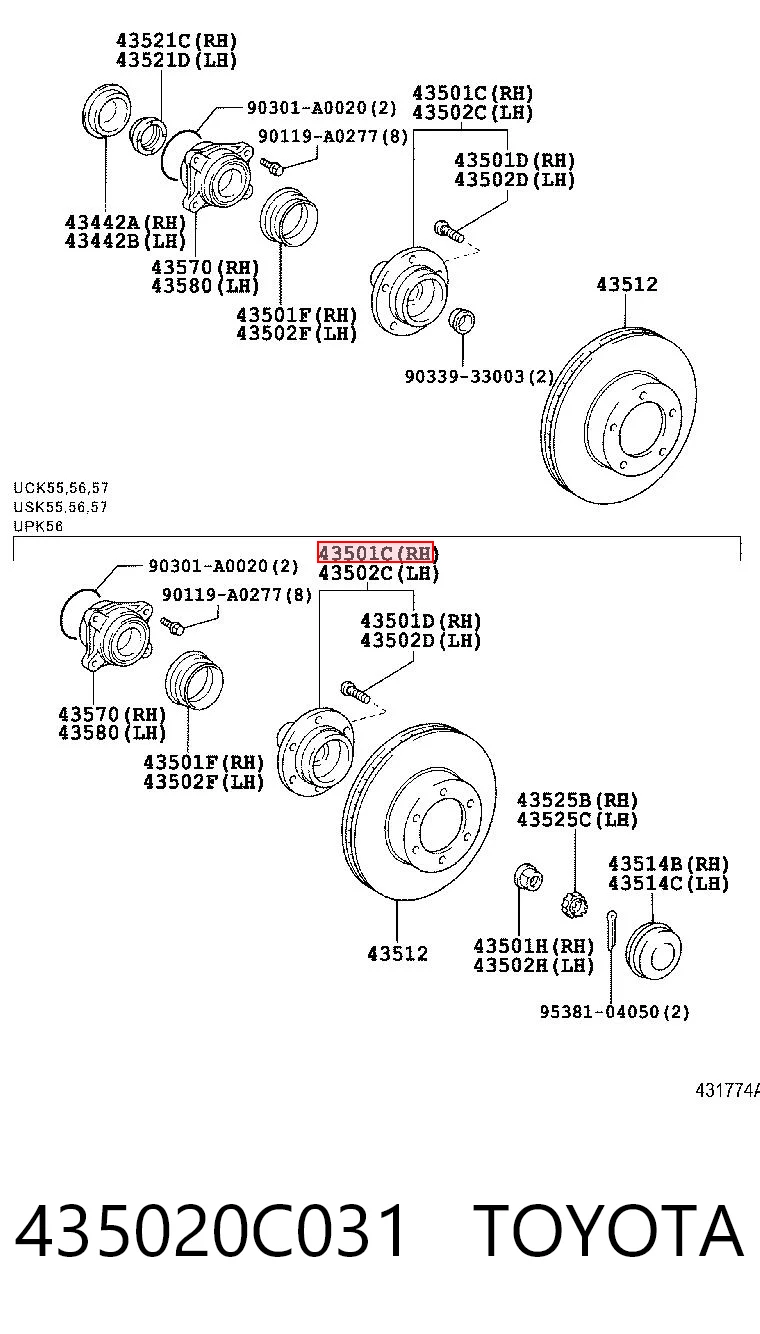 435020C031 Toyota Ступица колеса передняя
