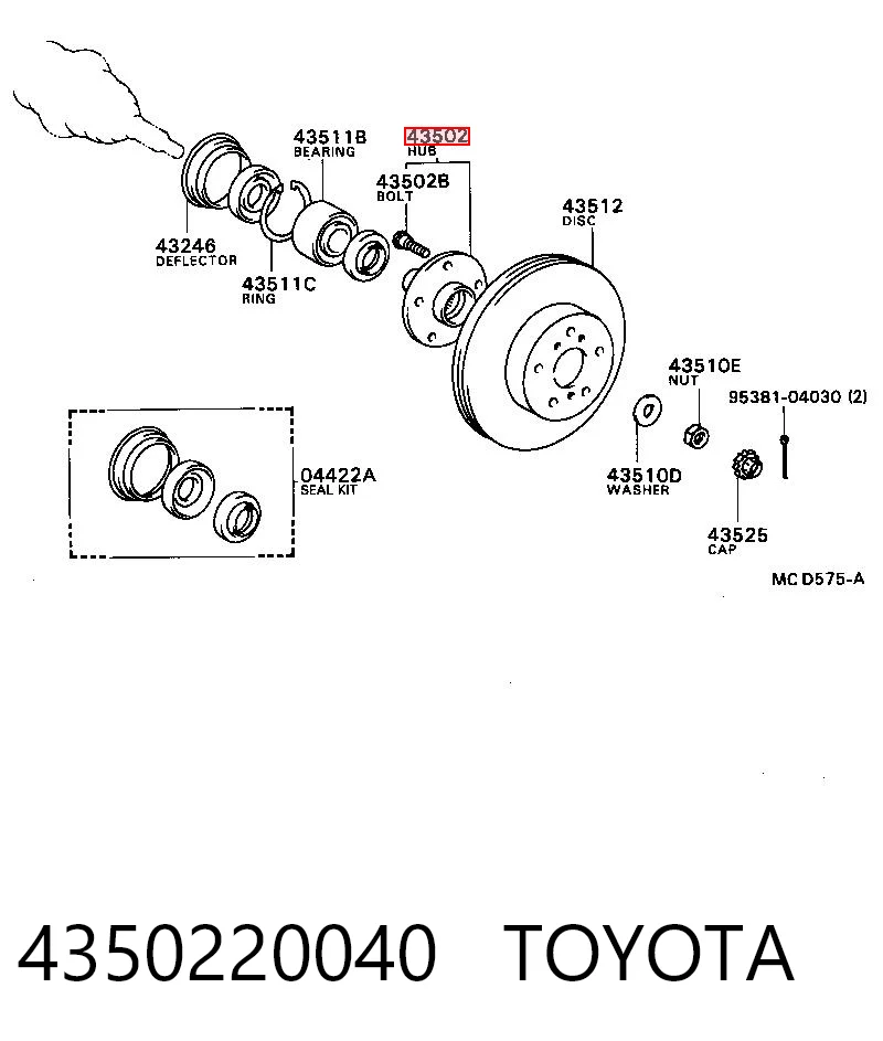 4350220040 Toyota Ступица колеса передняя