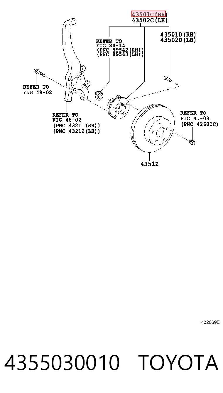 Ступицы передних колес Toyota 4355030010 цена, от 46.56 USD