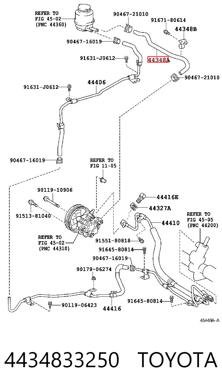 4434833250 Toyota Шланг ГУР низкого давления, от бачка к насосу