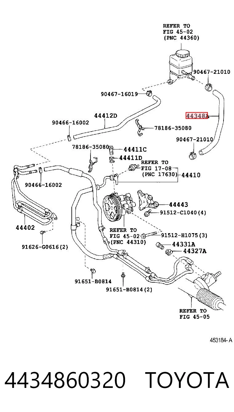 4434860320 Toyota Патрубок ГУР высокого давления