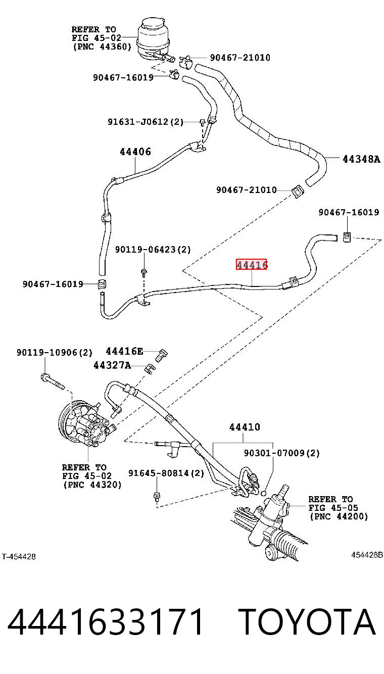 4441633171 Toyota Шланг ГУР низкого давления, от рейки (механизма) к бачку