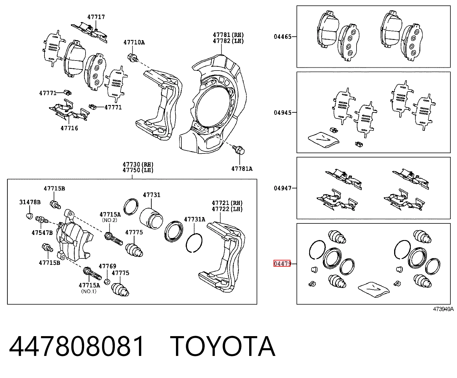 447808081 Toyota Ремкомплект суппорта тормозного, переднего