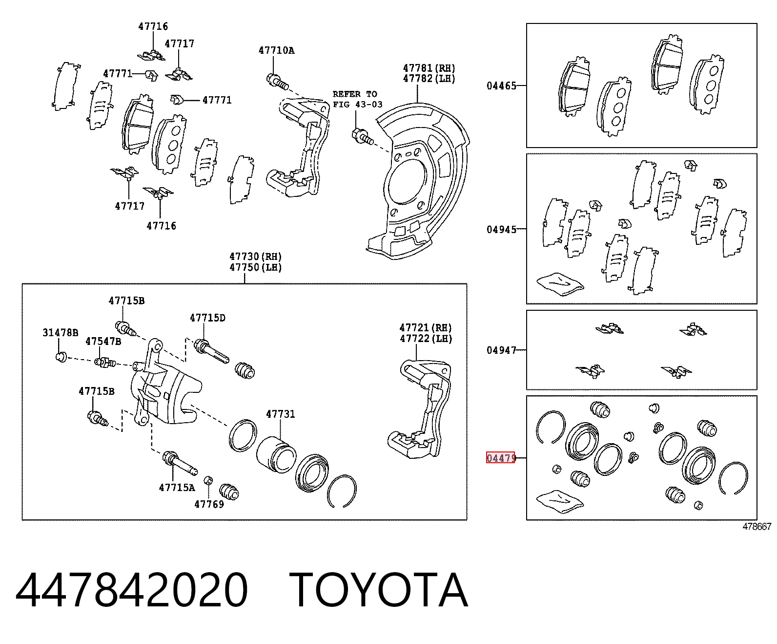 447842020 Toyota Ремкомплект суппорта тормозного, переднего