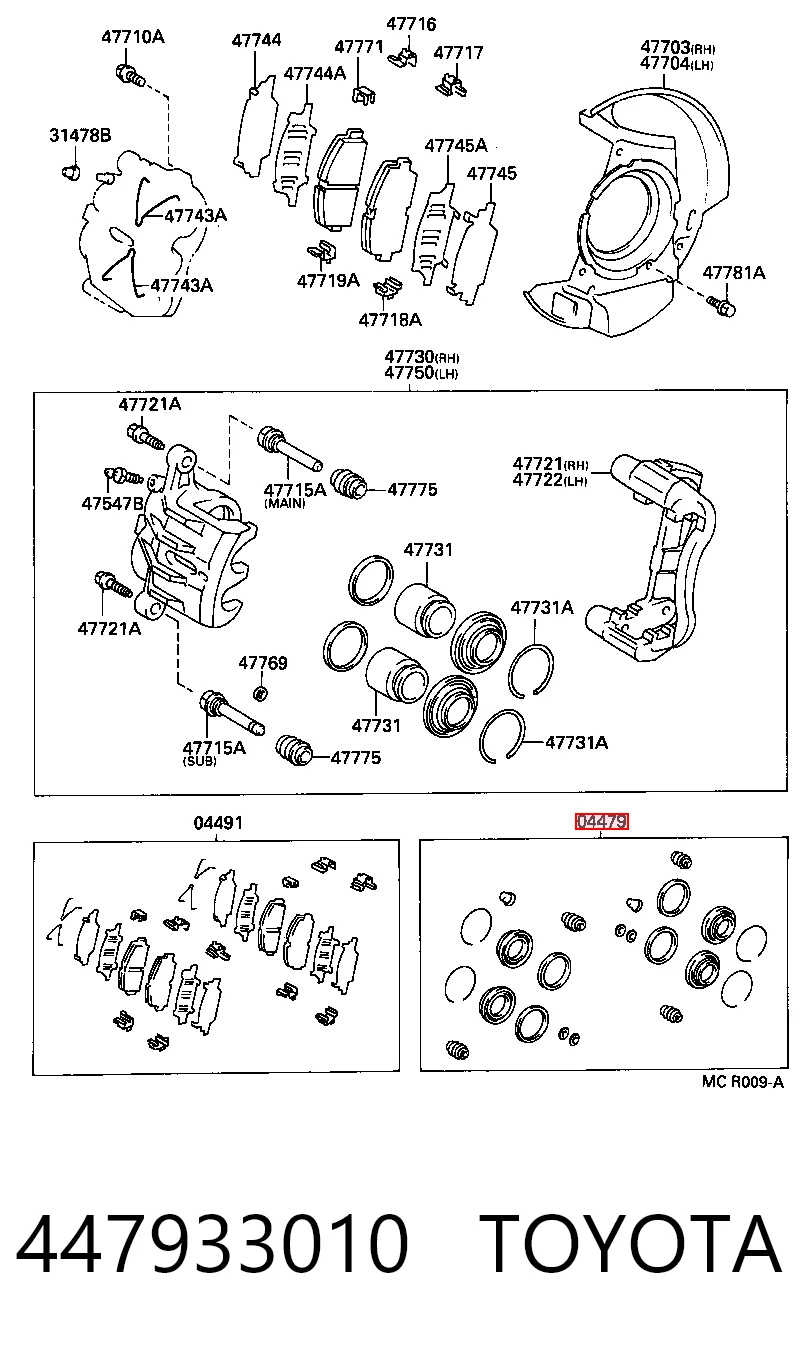 447933010 Toyota Ремкомплект суппорта тормозного, переднего