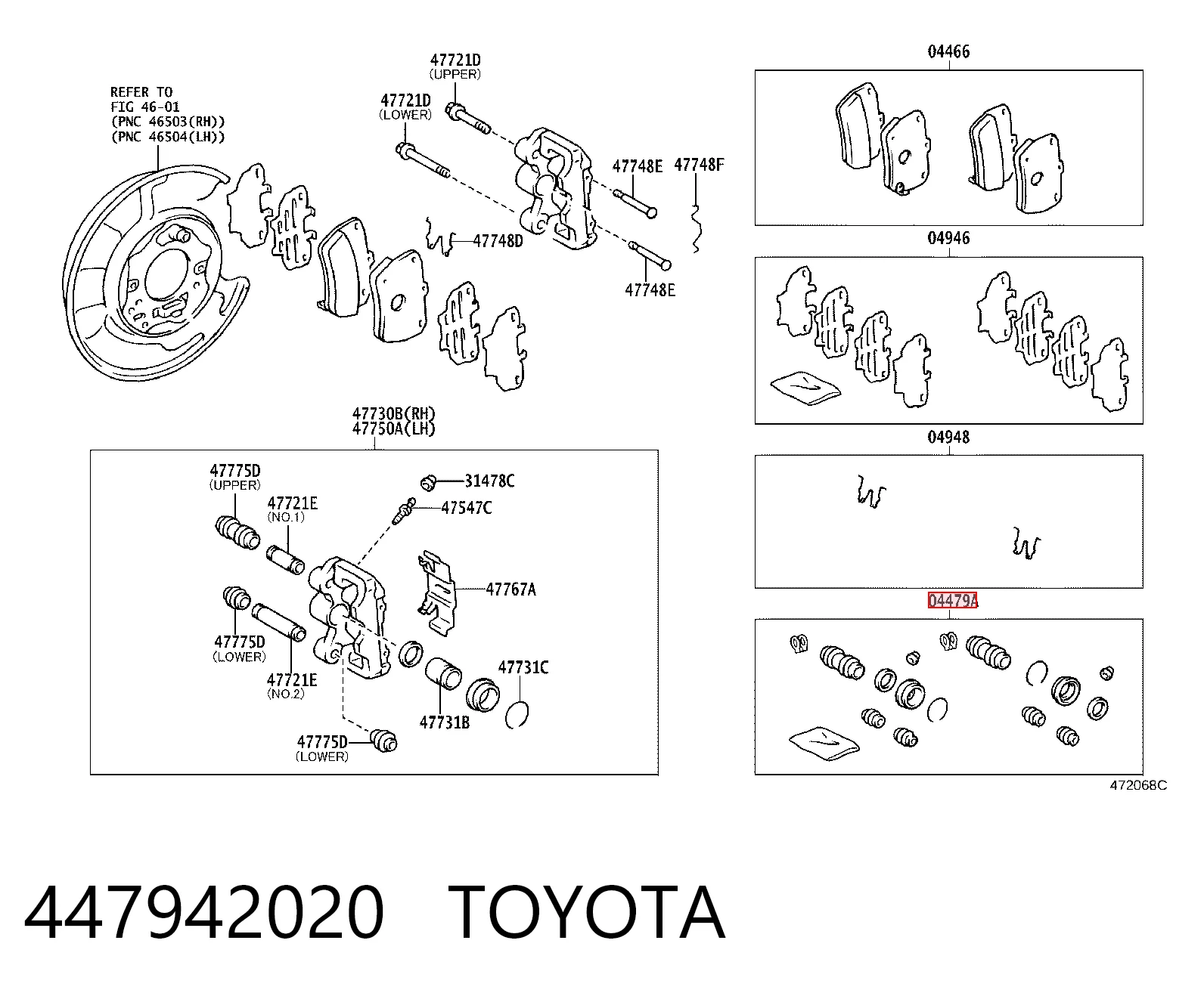 Ремкомплект заднего тормозного суппорта на Toyota RAV4 II XA2