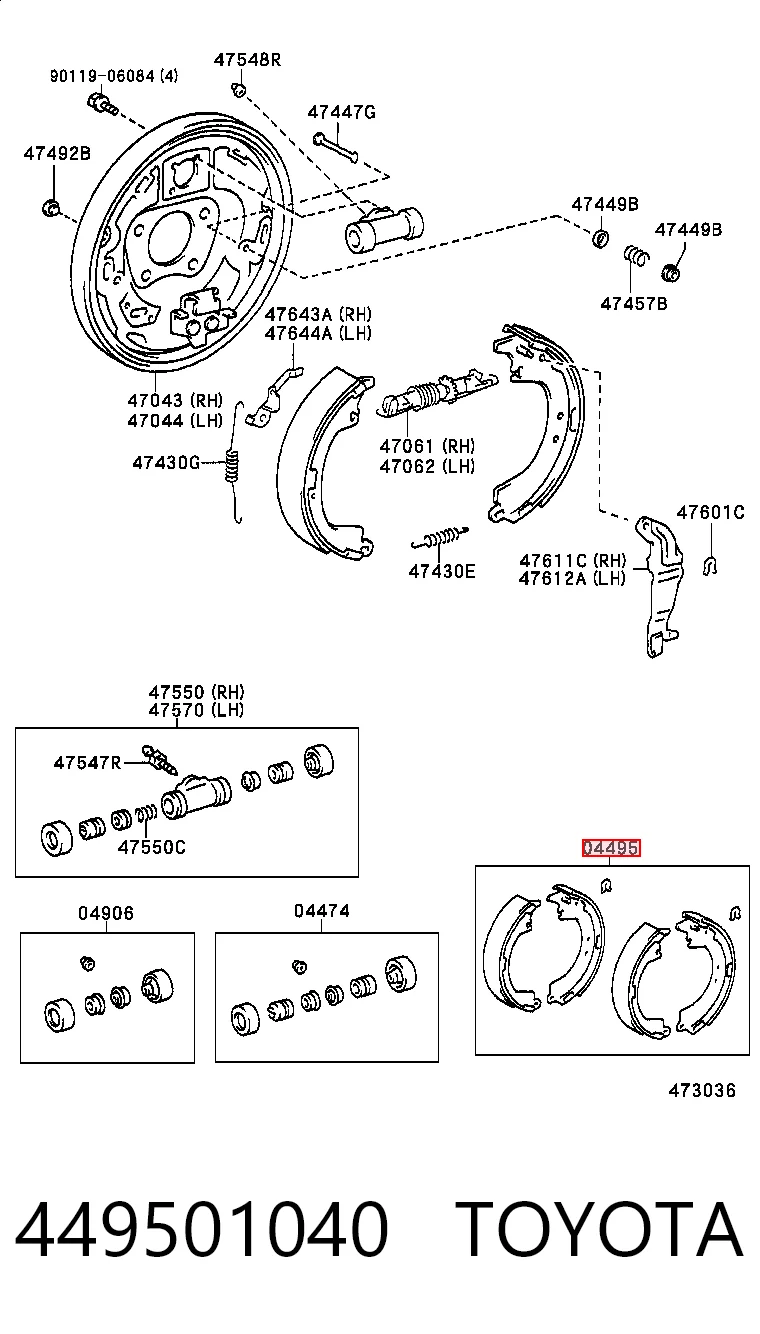 449501040 Toyota Барабанные тормозные колодки
