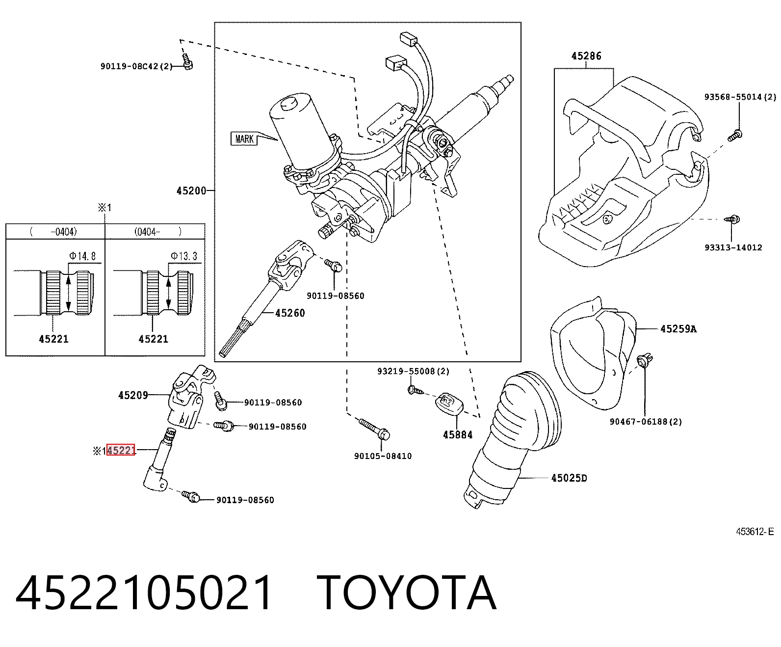 4522105021 Toyota Вал рулевой колонки, нижний