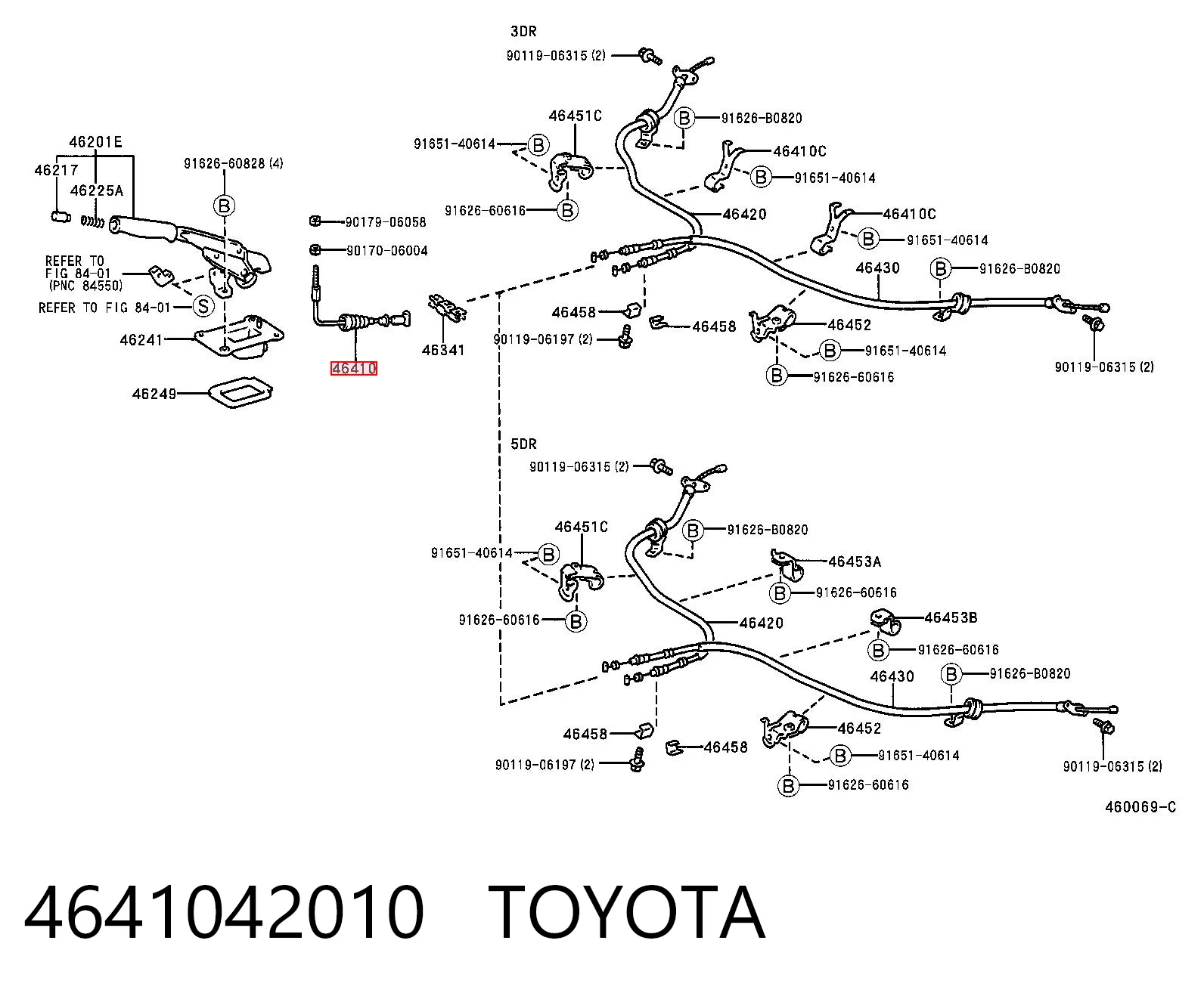 4641042010 Toyota Трос стояночного тормоза передний