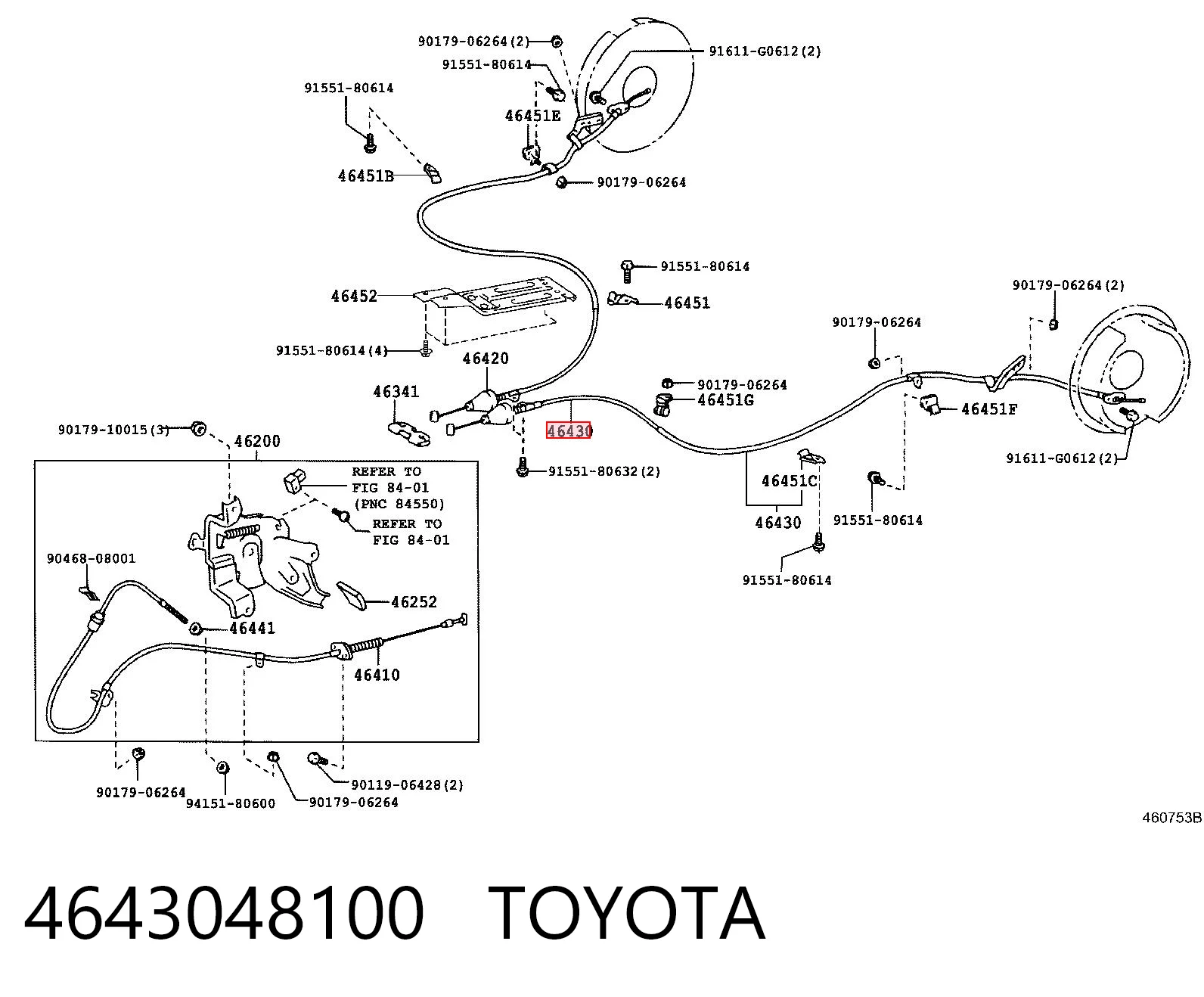 Трос ручного тормоза задний Toyota 4643048100 цена, от  USD
