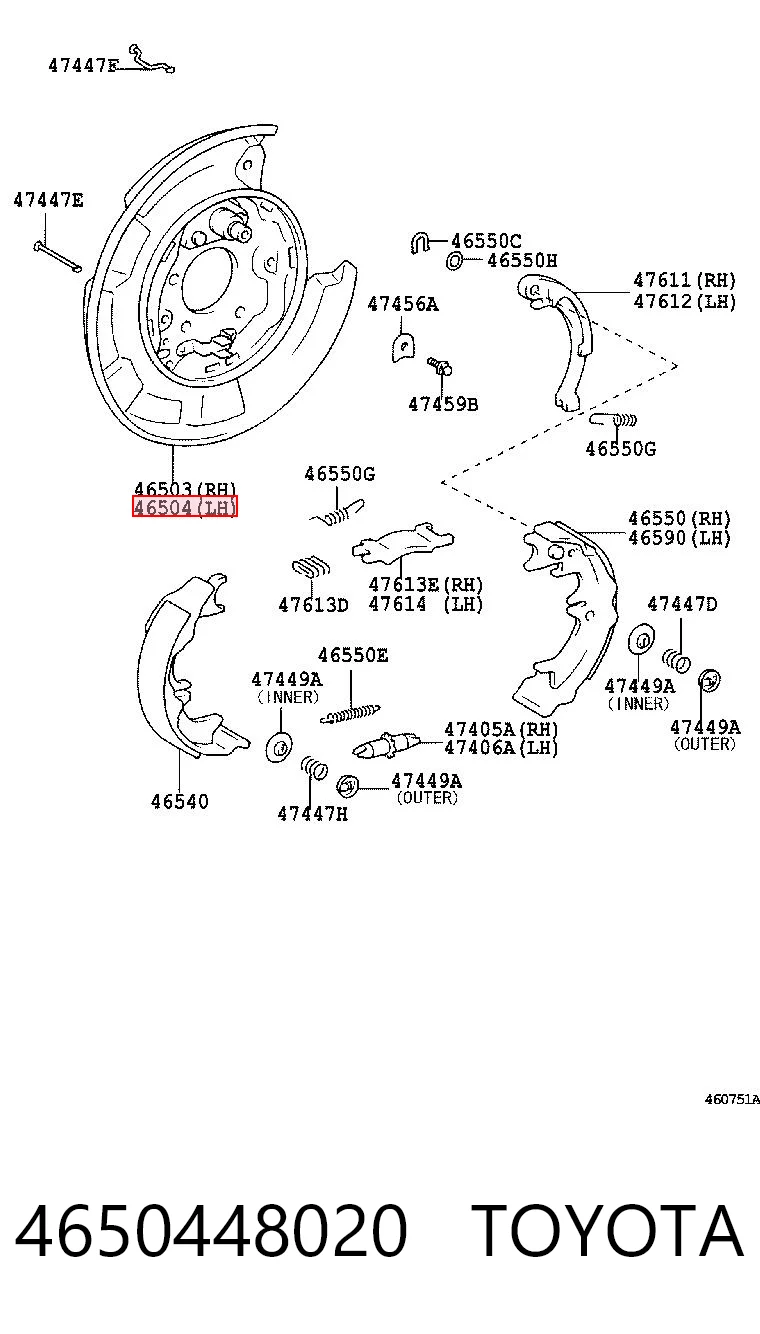 4650448020 Toyota Пыльник тормозного диска заднего левый