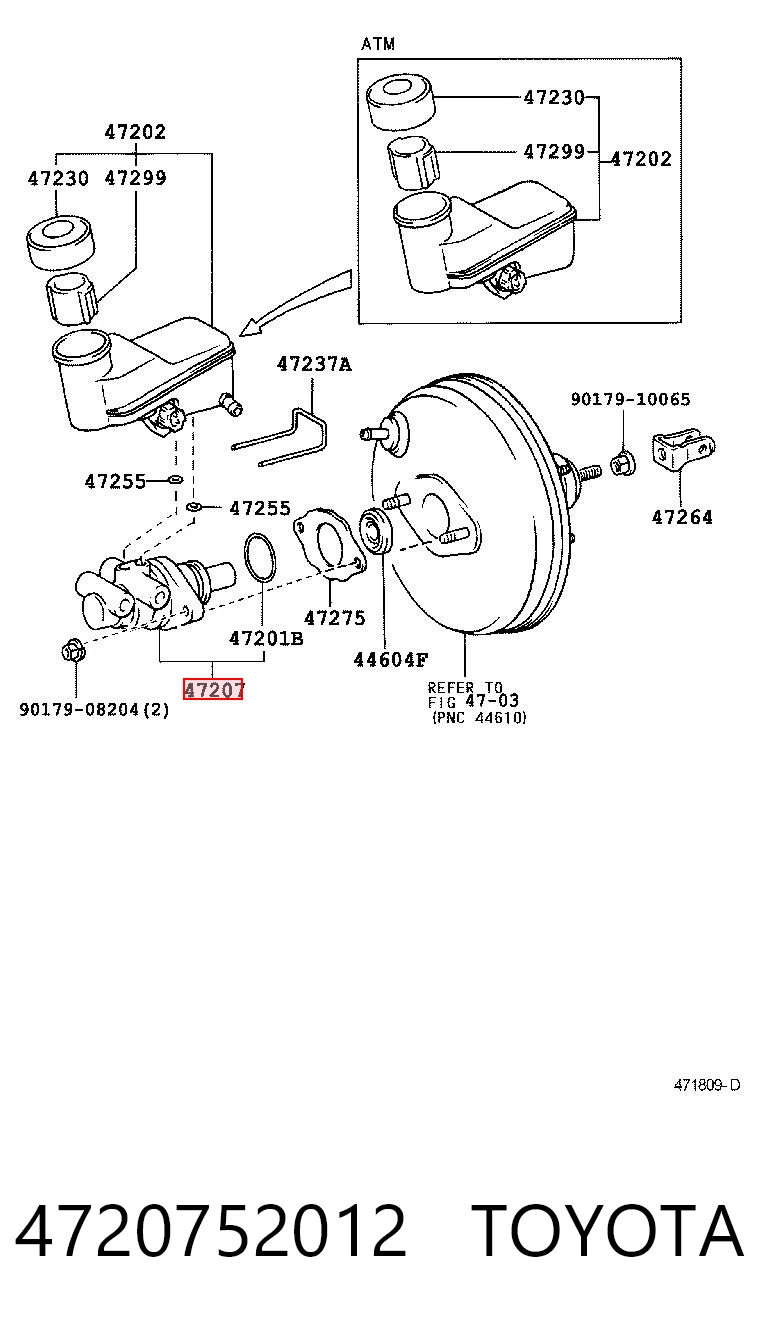4720752012 Toyota Цилиндр тормозной, главный