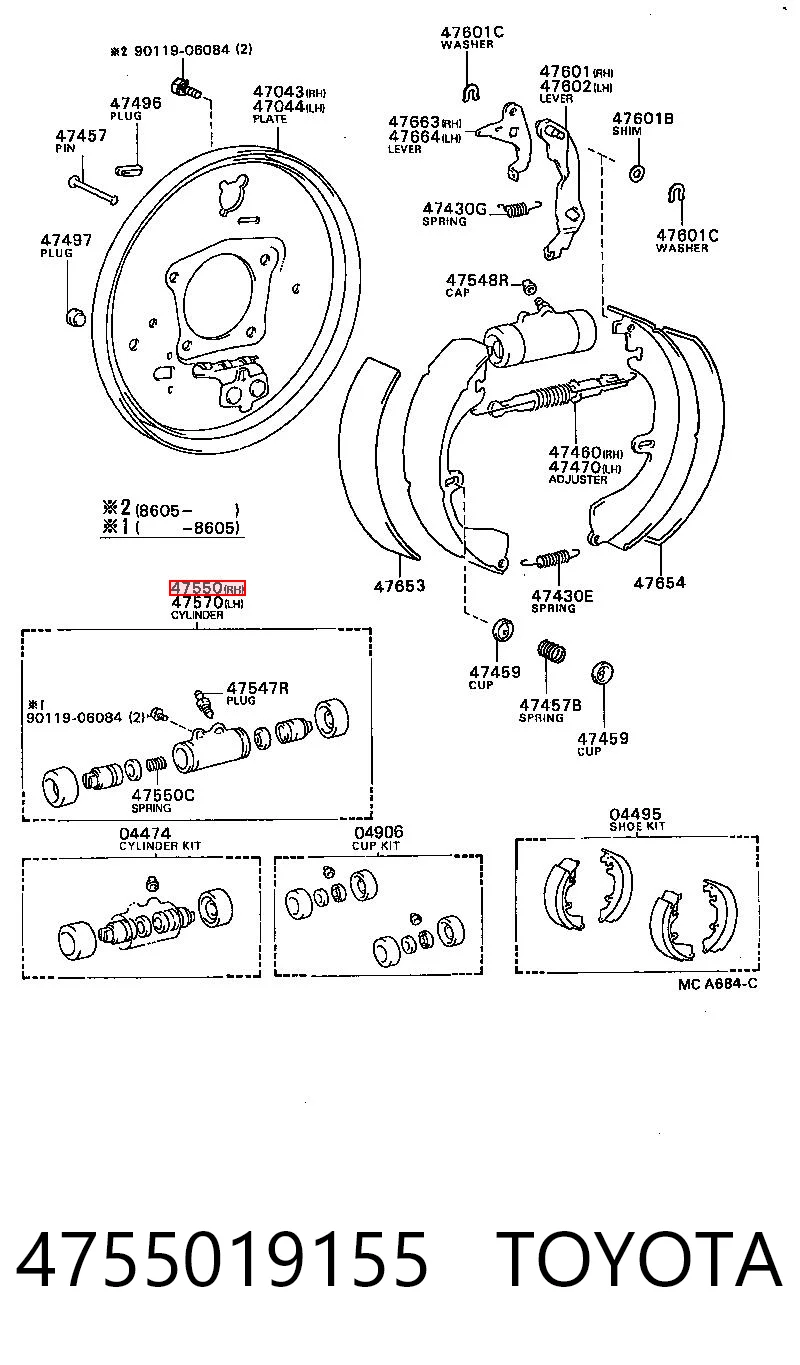 4755019155 Toyota Цилиндр тормозной колесный, задний