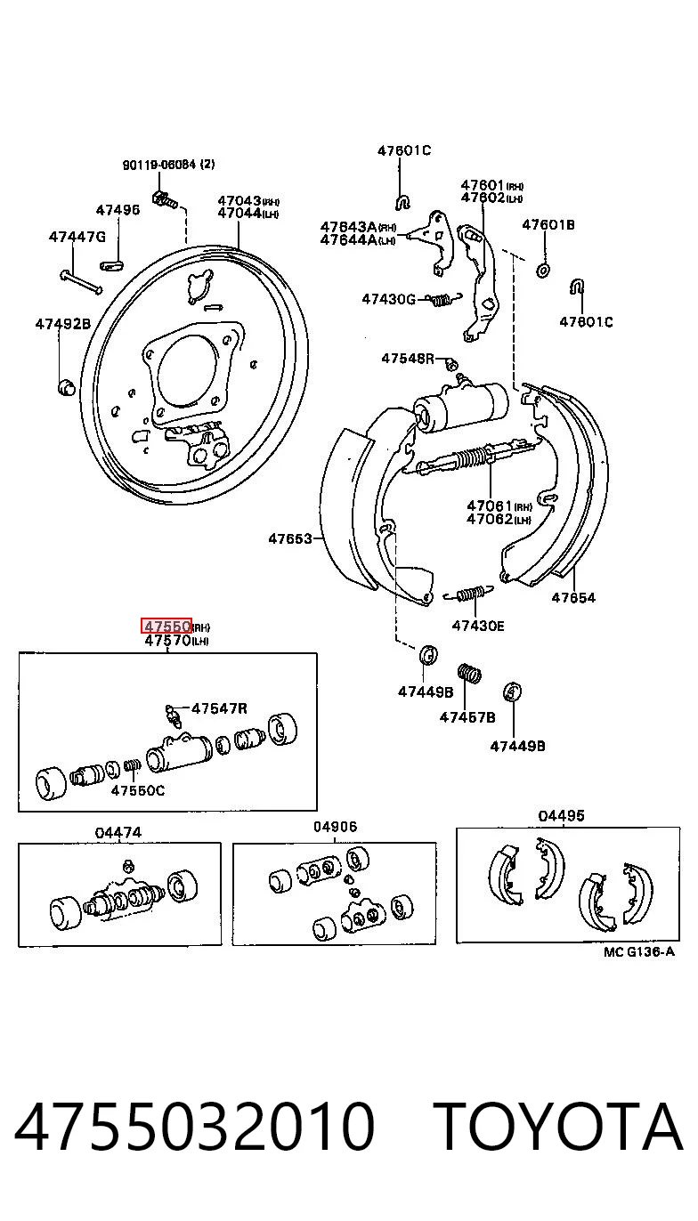 4755032010 Toyota Цилиндр тормозной колесный, задний