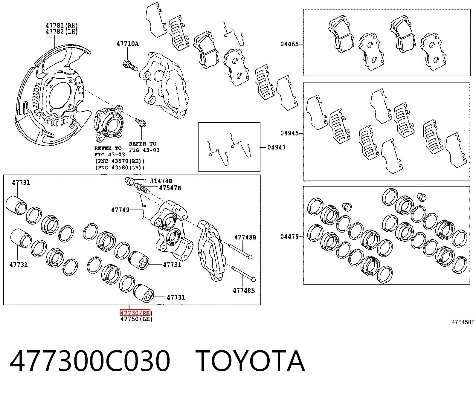 477300C030 Toyota Суппорт тормозной, передний, правый