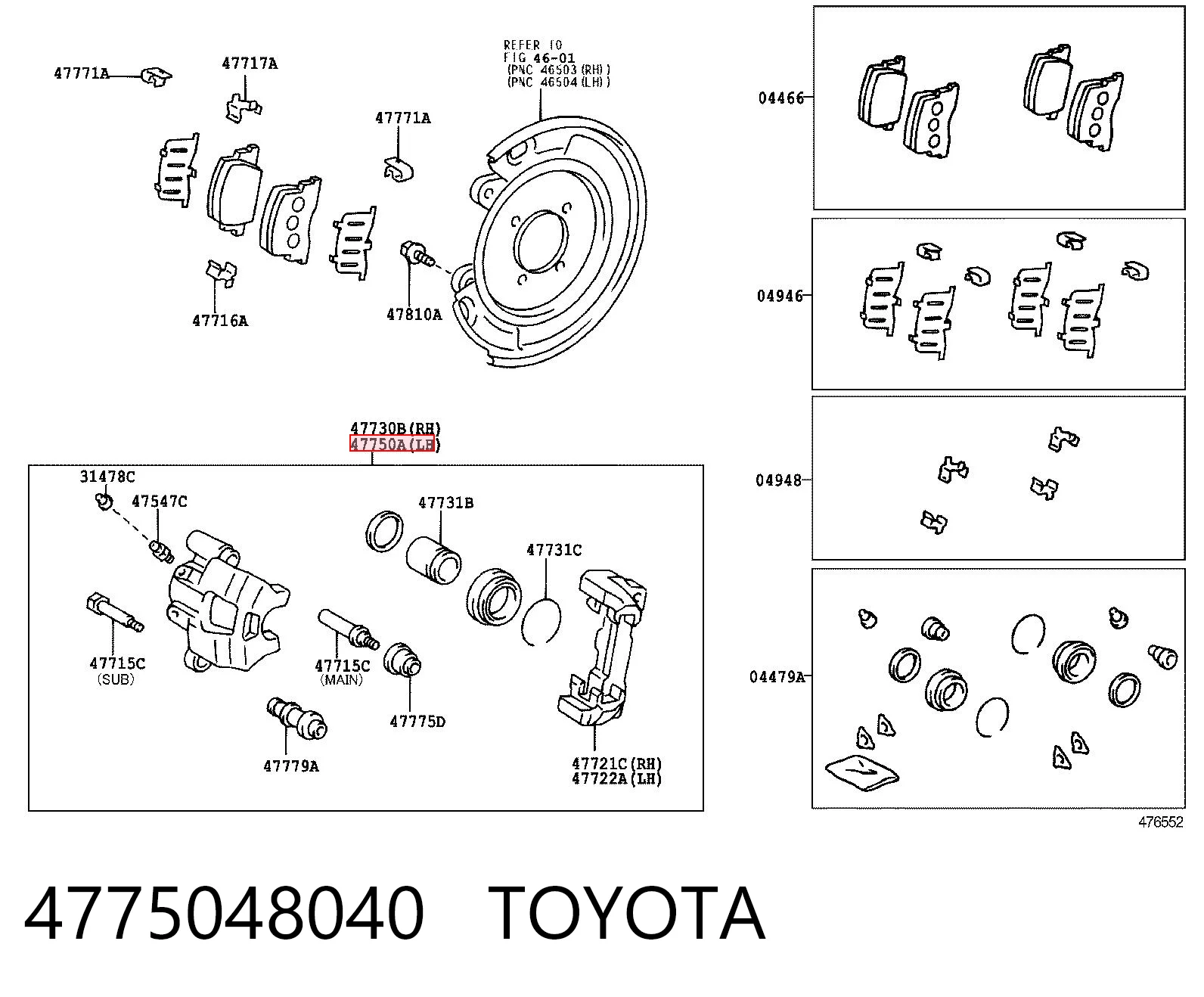 Задний левый суппорт Toyota Camry V седан (V30) (2001 - 2006) цена, от 35.95 USD