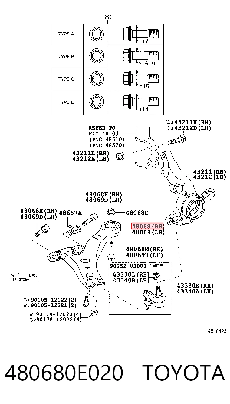 Рычаг передней подвески нижний, правый на Lexus RX 330/350 U3