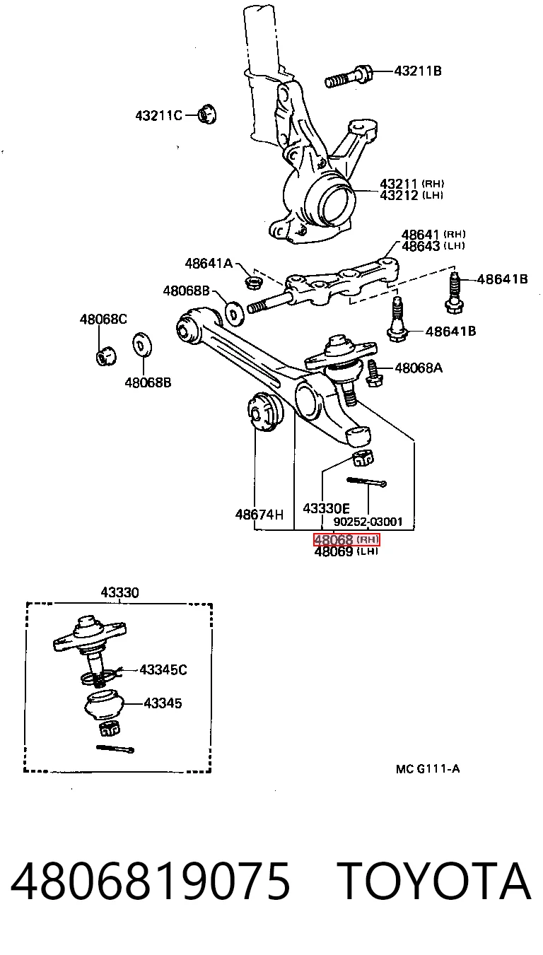 Рычаг передней подвески нижний, правый на Toyota Camry II V2