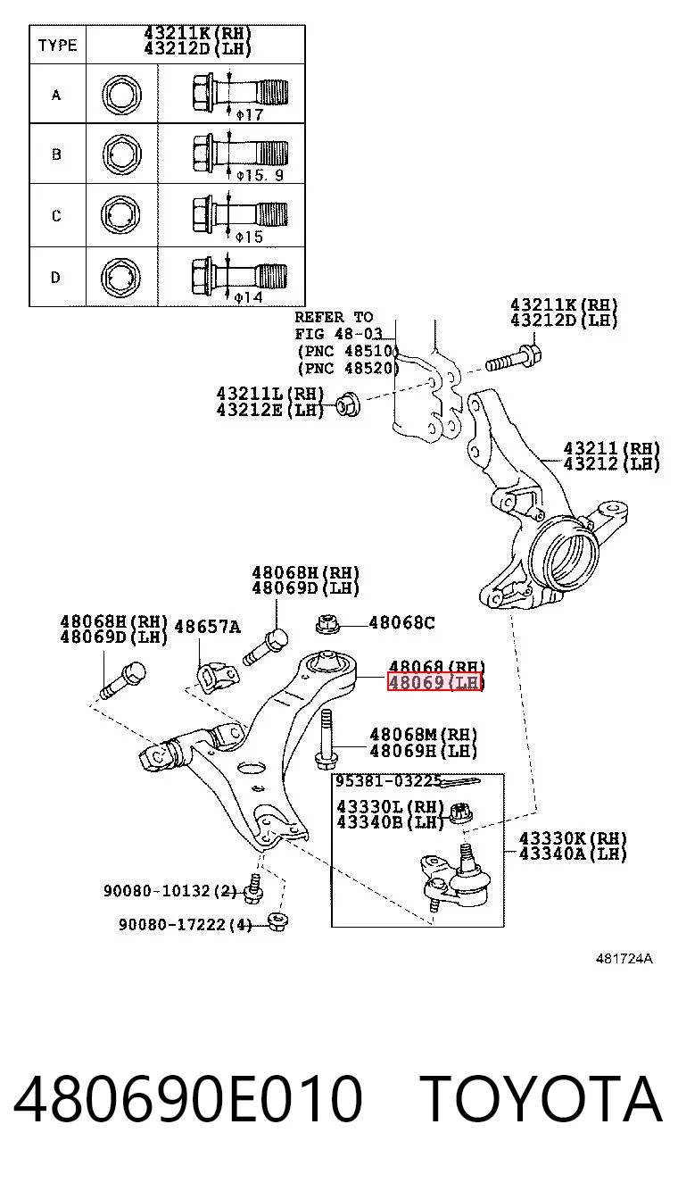Левый рычаг передней нижней подвески Lexus RX 300/330/350/400H внедорожник (U3) (2003 - 2008) цена, от 31.00 USD